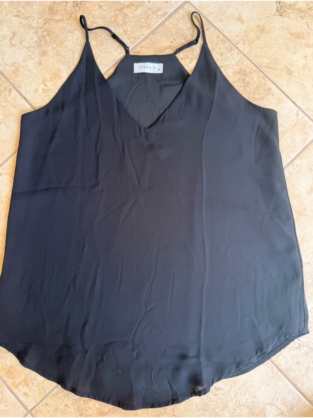 Black V-Neck Silk-Blend Cami with Adjustable Straps